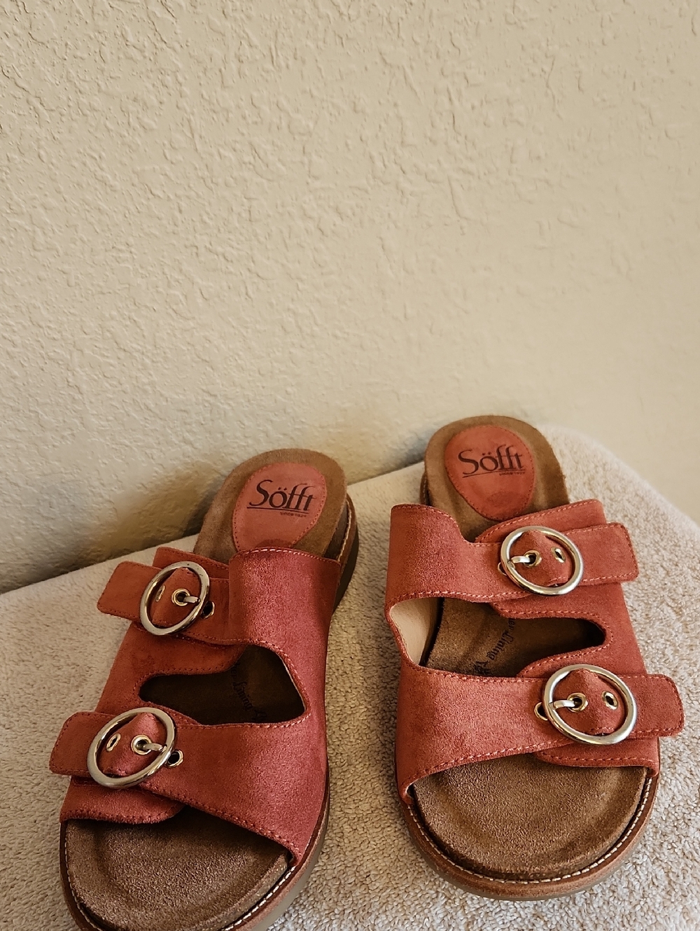 Söfft Rust Suede Double-Buckle Slide Sandals